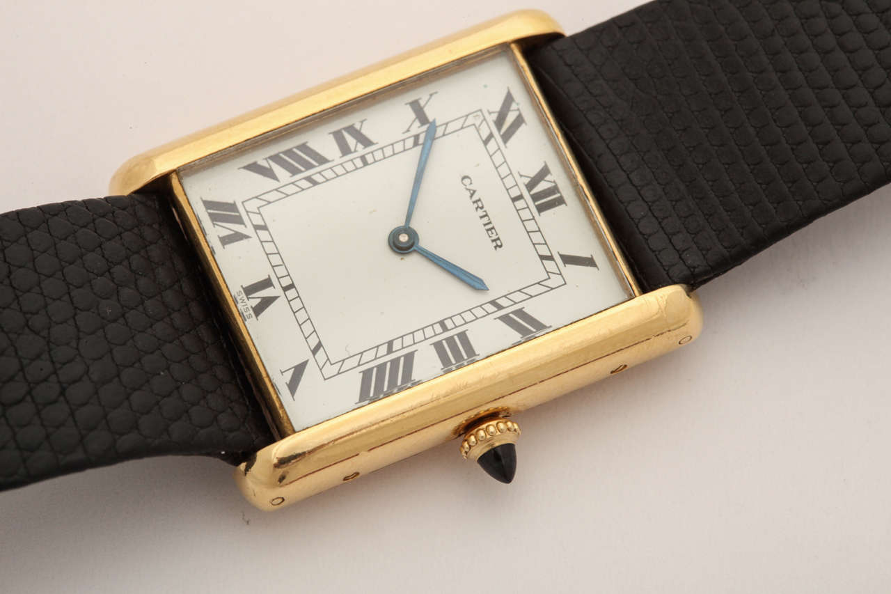 Men's Cartier Yellow Gold Oversized Automatic Tank Wristwatch For Sale