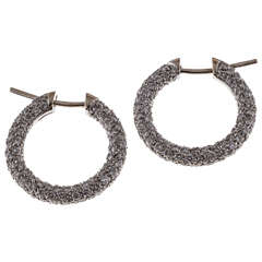 Pave Diamond White Gold Hoop Earrings 7