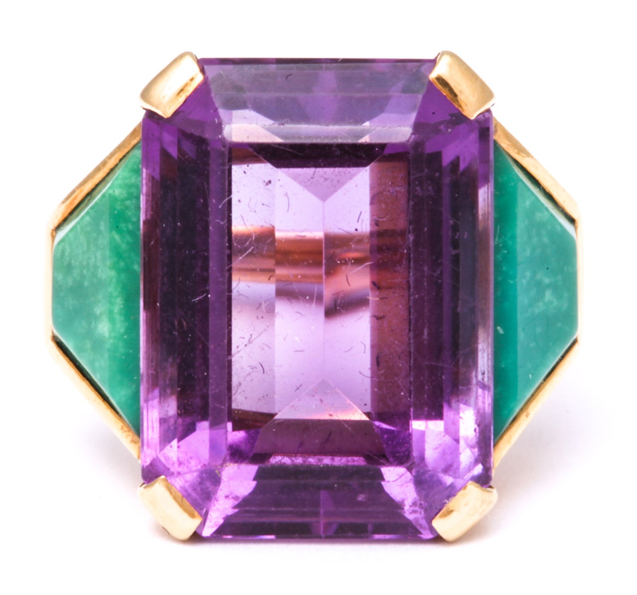 Stunning Retro Amethyst Ring with Amazonite Baguettes In Excellent Condition In New York, NY