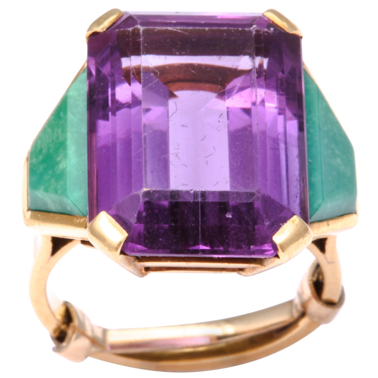 Stunning Retro Amethyst Ring with Amazonite Baguettes