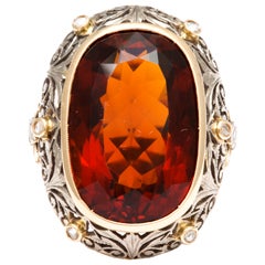 Vintage Madeira Citrine & Rose Diamond Ring