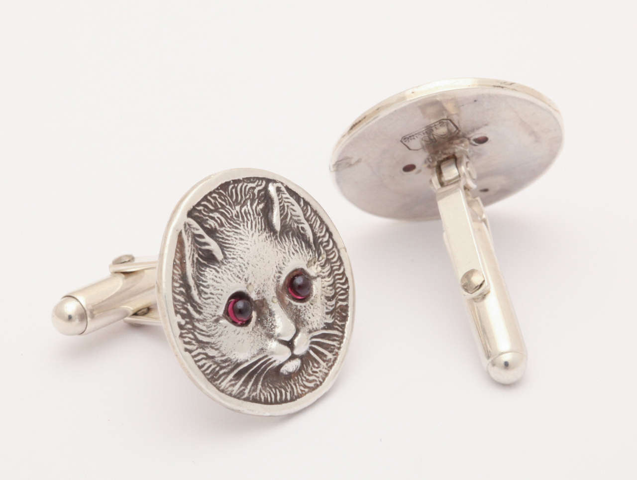 Contemporary Sterling Silver Repousse Cat Cufflinks