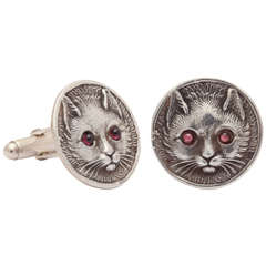 Vintage Sterling Silver Repousse Cat Cufflinks