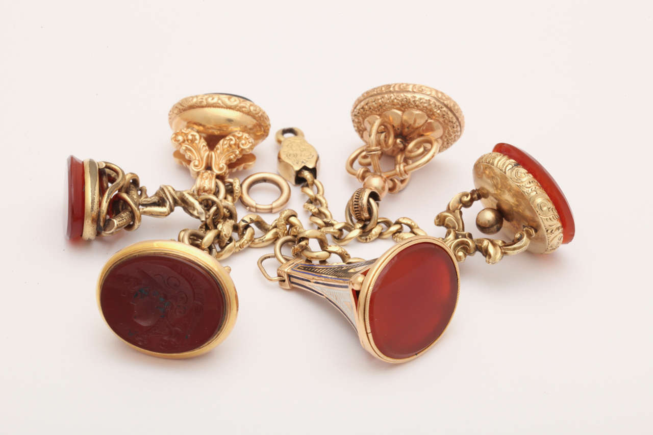 Oval Cut Antique Victorian Gold Six Fob Bracelet
 For Sale