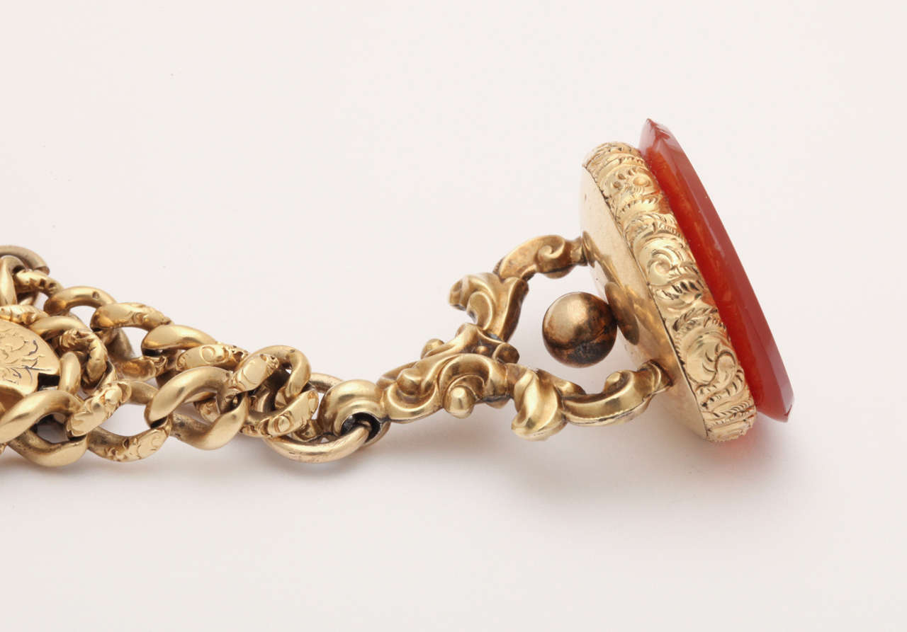 Antique Victorian Gold Six Fob Bracelet In Excellent Condition In Stamford, CT