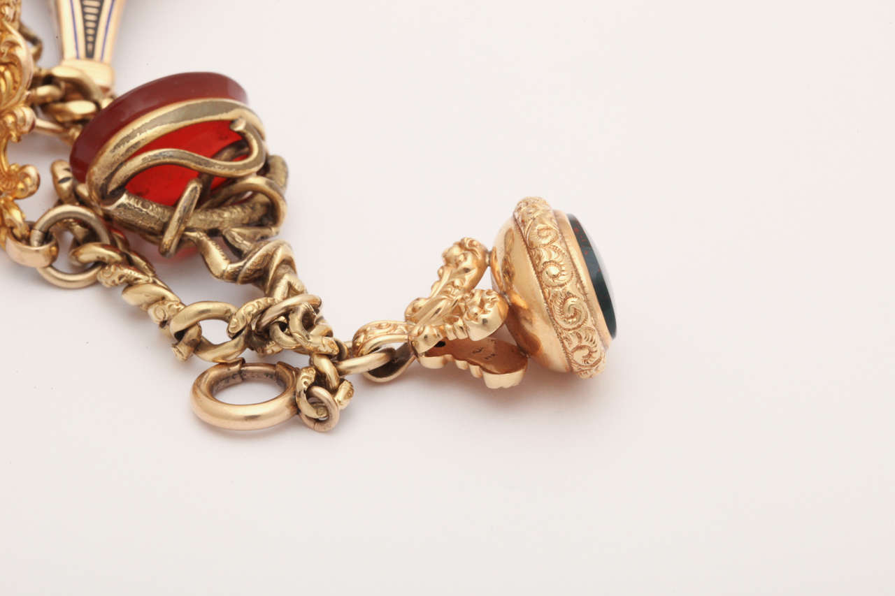 Antique Victorian Gold Six Fob Bracelet
 For Sale 5