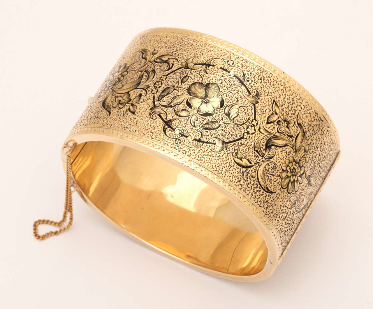 Victorian Wonderful Antique American Taille d' Espargne Gold Wide Cuff Bracelet