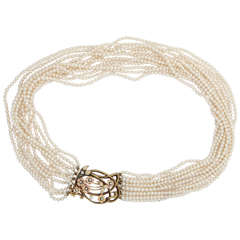 Elegant Multistrand Pearl Gold Floral Clasp Necklace