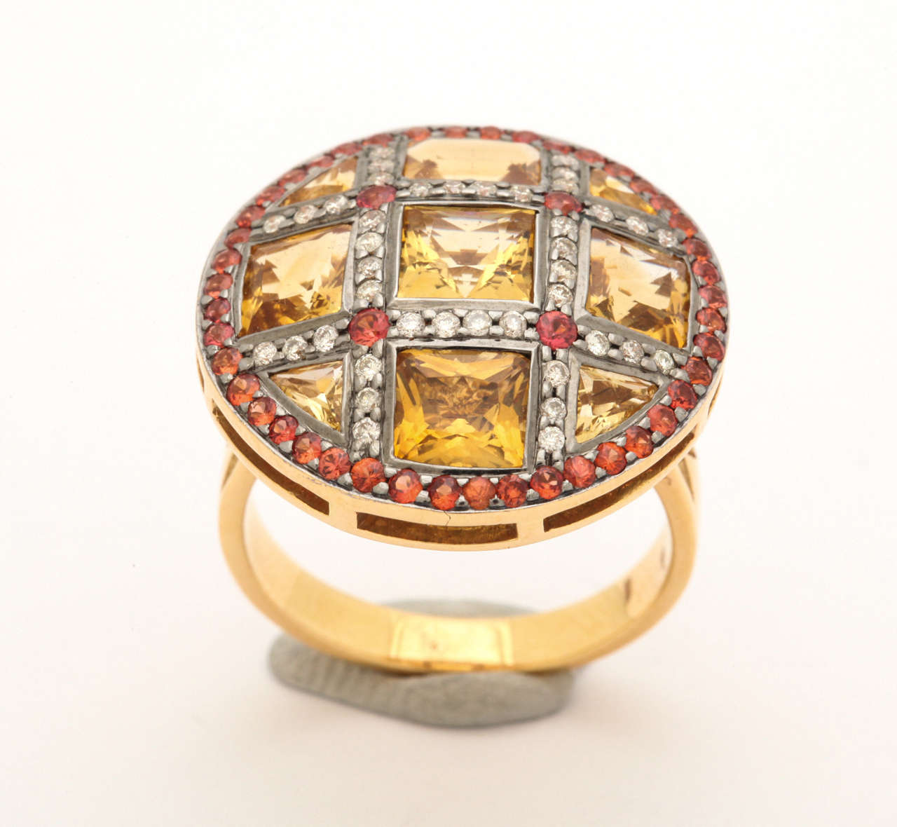 Citrine Red Sapphire Diamond Gold Ring For Sale 1