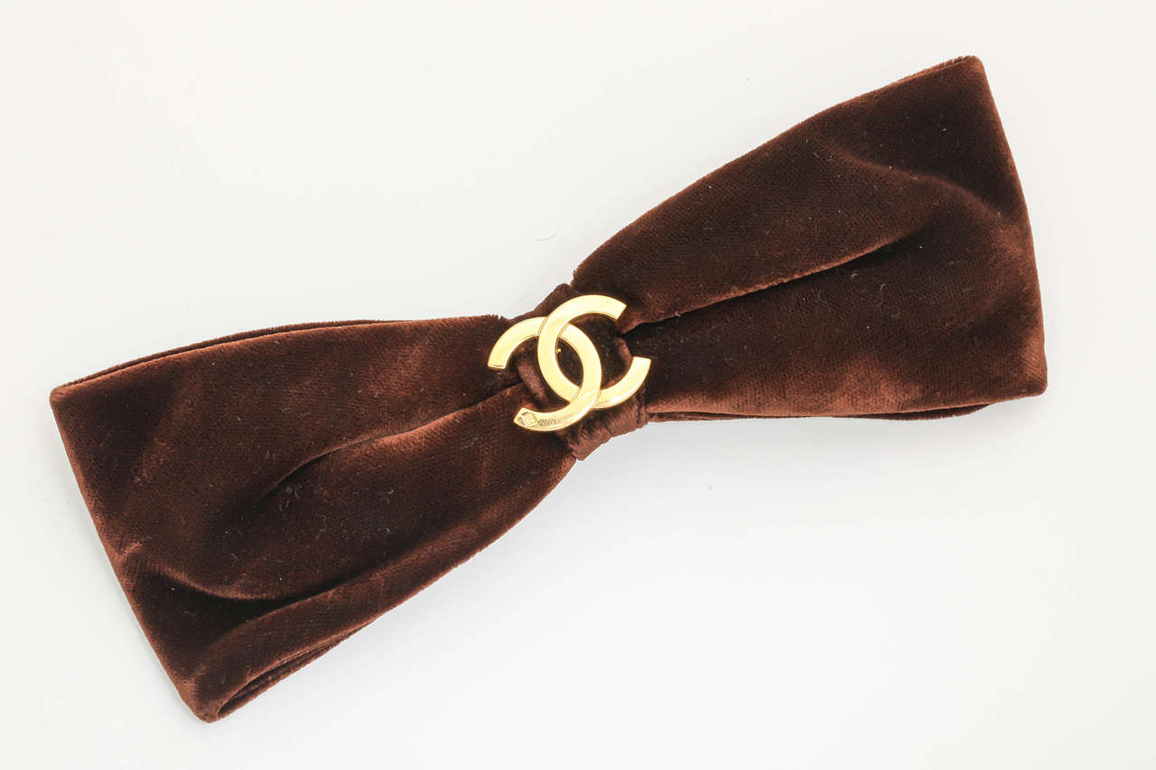 Chanel CC Large Brown Velvet Bow Hair Clip at 1stDibs brown velvet