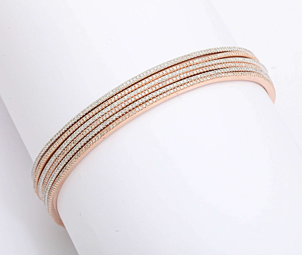 Diamond Tricolor Gold Bangles In New Condition In New York, NY