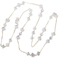 Exquisite Rock Crystal and South Sea Pearl Gold Chain Necklace