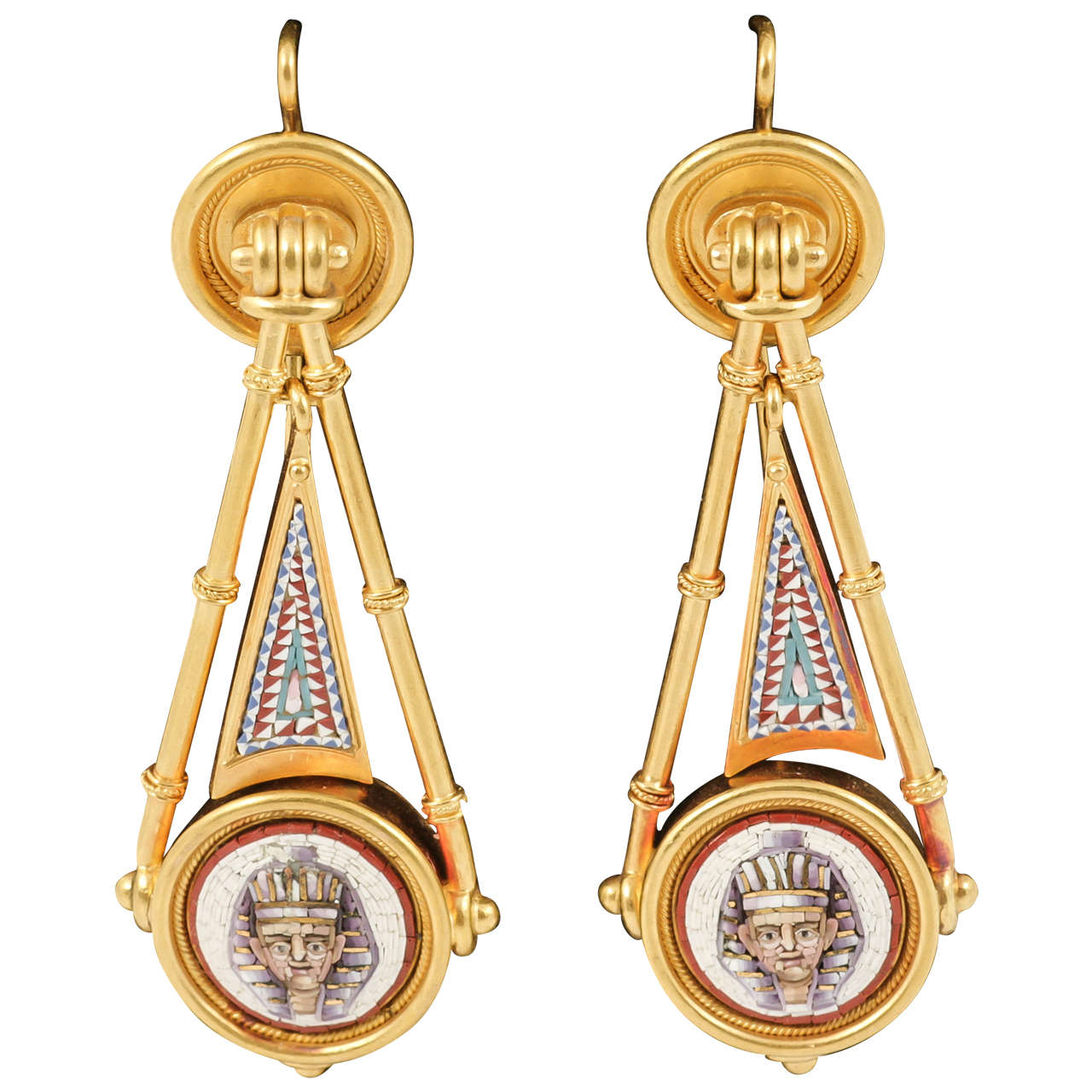 Victorian Micro Mosaic Egyptian Gold Earrings For At 1stdibs Victorian Micro Mosaic Egyptian Gold Earrings For