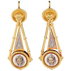 Victorian Micro Mosaic Egyptian Gold Earrings 6