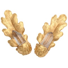 Vintage Robert Gossens Rock Crystal Acorn Leaf Earrings