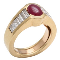 Oval Ruby & Diamond Baguette Band