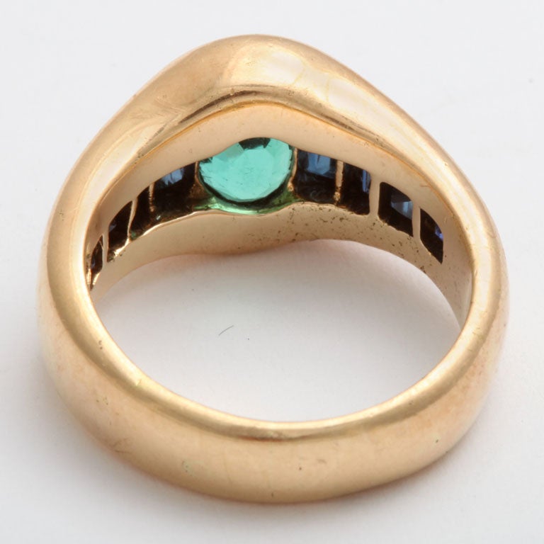 Colorful Faceted Emerald & Calibre Cut Sapphire Ring 2
