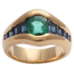 Colorful Faceted Emerald & Calibre Cut Sapphire Ring