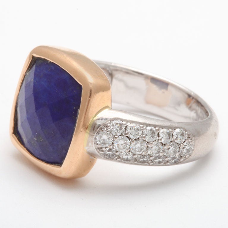 Women's Faceted Lapis & Diamond Ring For Sale