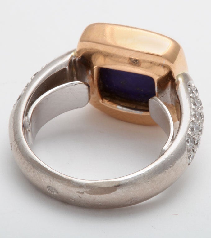 Faceted Lapis & Diamond Ring For Sale 2