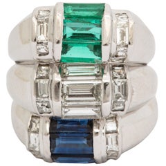 Antique Art Deco Triple Set Emerald Sapphire And Diamond Bands