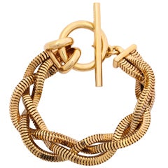 1990's GUCCI Twisted Snake Chain Gold Toggle Bracelet