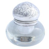 Etched Sterling Silver-Mounted Crystal Inkwell