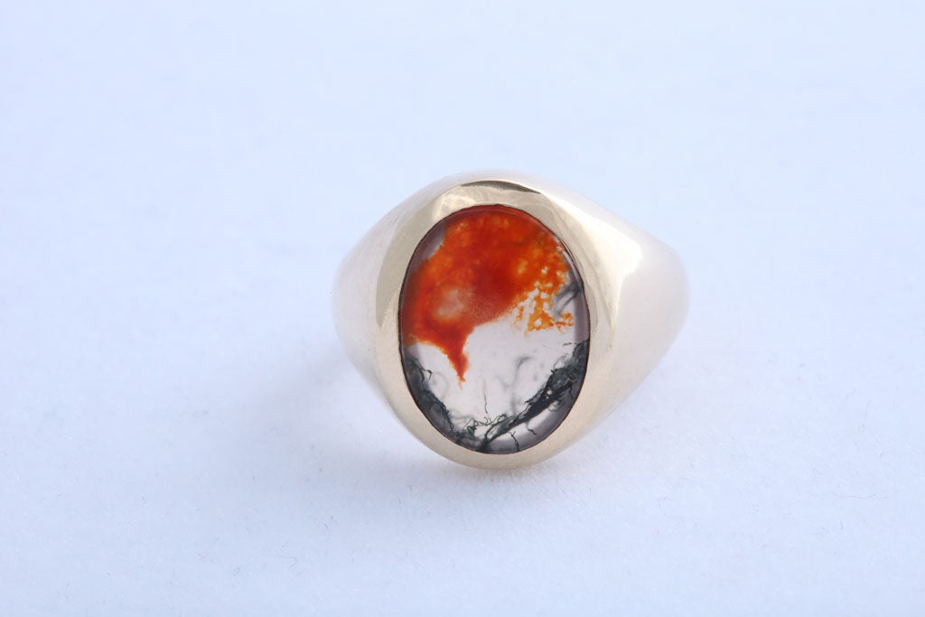 14 Karat Gold Plated Moss Agate Bar Ring