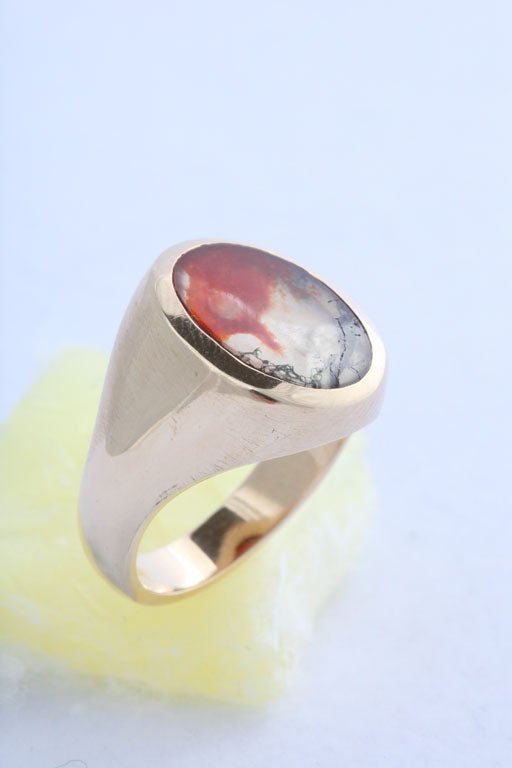 14K Gold and Moss Agate Ring at 1stdibs