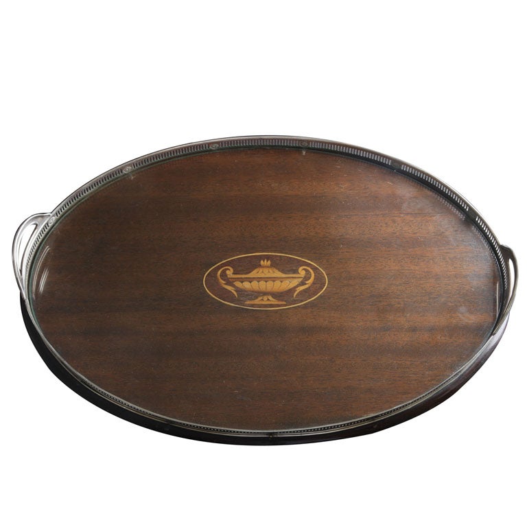 Sterling Silver-Mounted Inlaid Wood Gallery Tray