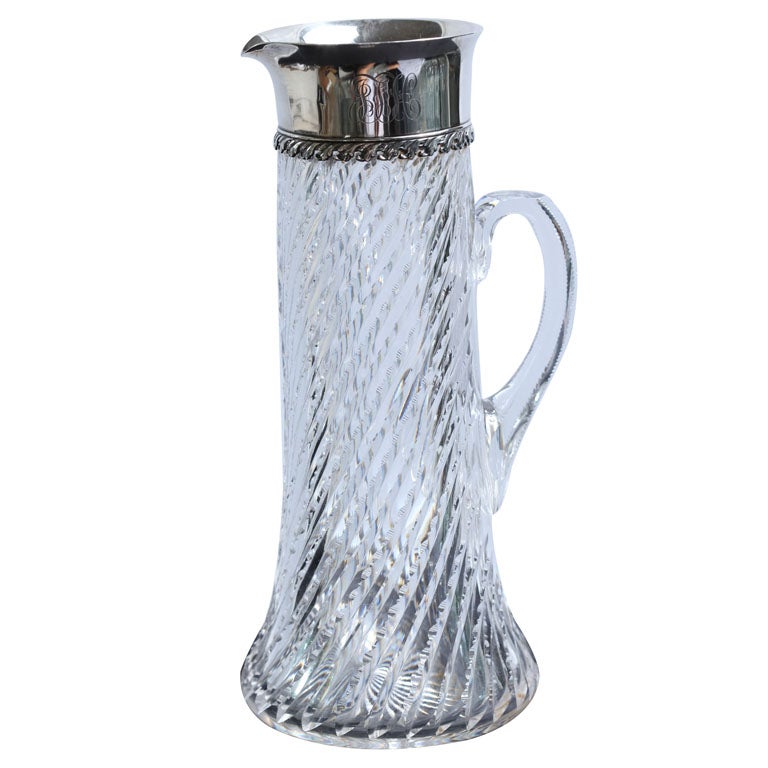 Tiffany and Co. Sterling Silver and "Zipper Cut" Crystal Pitcher at