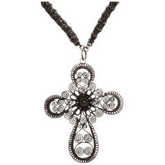 Extraordinary Berlin Iron Long Chain and Cannetile Lace Cross 4