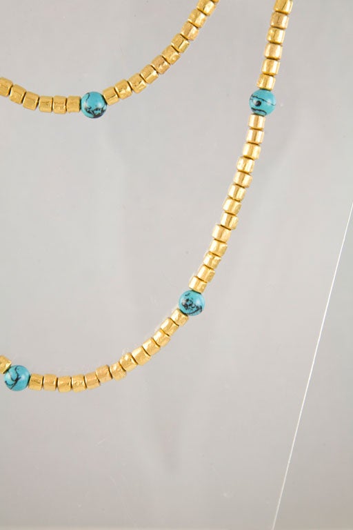 Gold Tone and Turquoise Bead Sautoir by Chanel