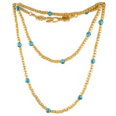 Vintage Gold Tone and Turquoise Bead Sautoir by Chanel