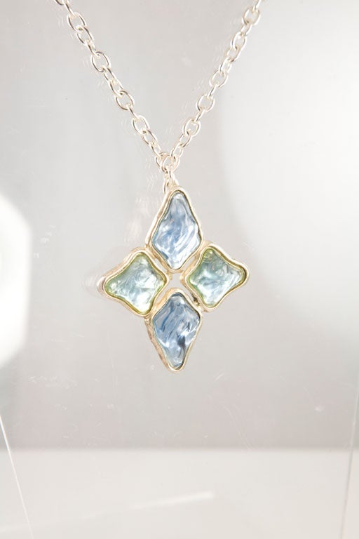 Silvered Chain and Iridescent Pendant  by YSL
