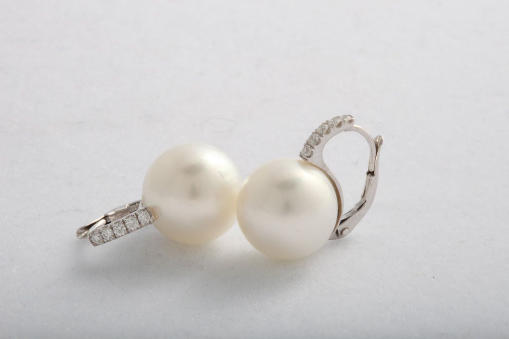 18 k Handmade South Sea Pearl and Diamond earrings