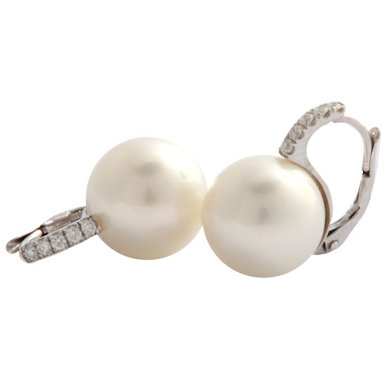 South Sea pearl and diamond earrings