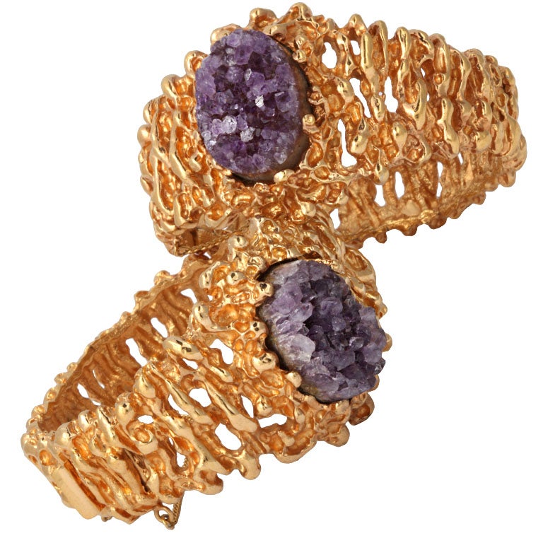 Pair of Amethyst and "Gold" Bracelets, Costume Jewelry at
