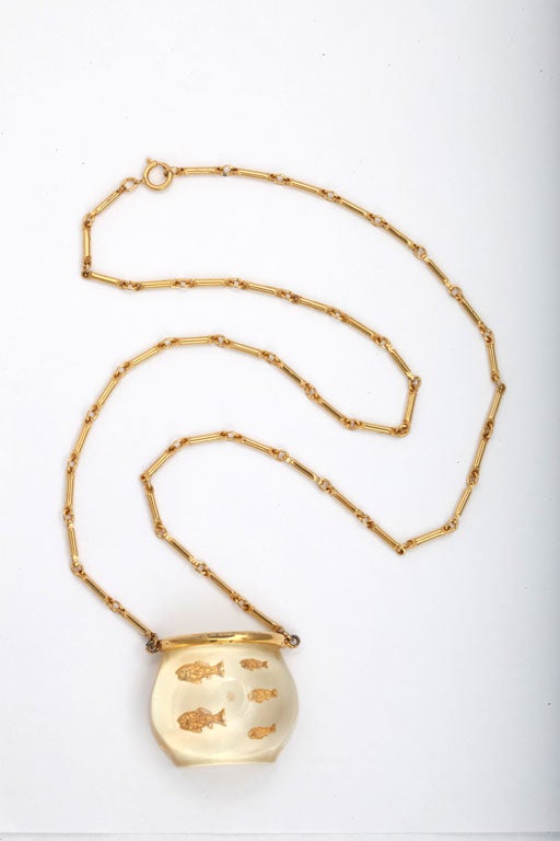 Lucite Bowl of Fish Necklace at 1stDibs