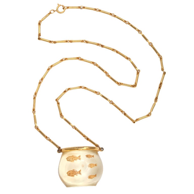 Lucite Bowl of Fish Necklace at 1stDibs