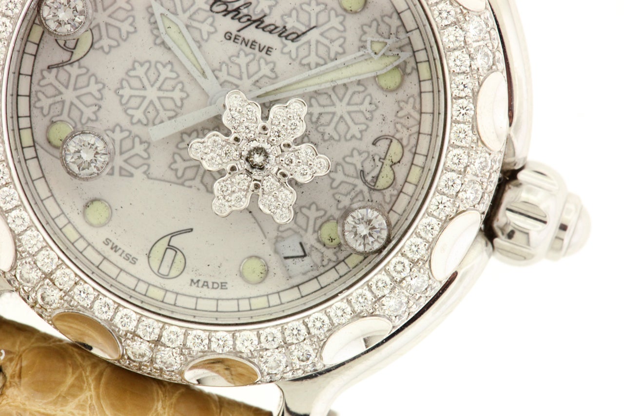 Chopard Lady's Stainless Steel and Diamond Happy Sport Snowflake Wristwatch In Good Condition In New York, NY
