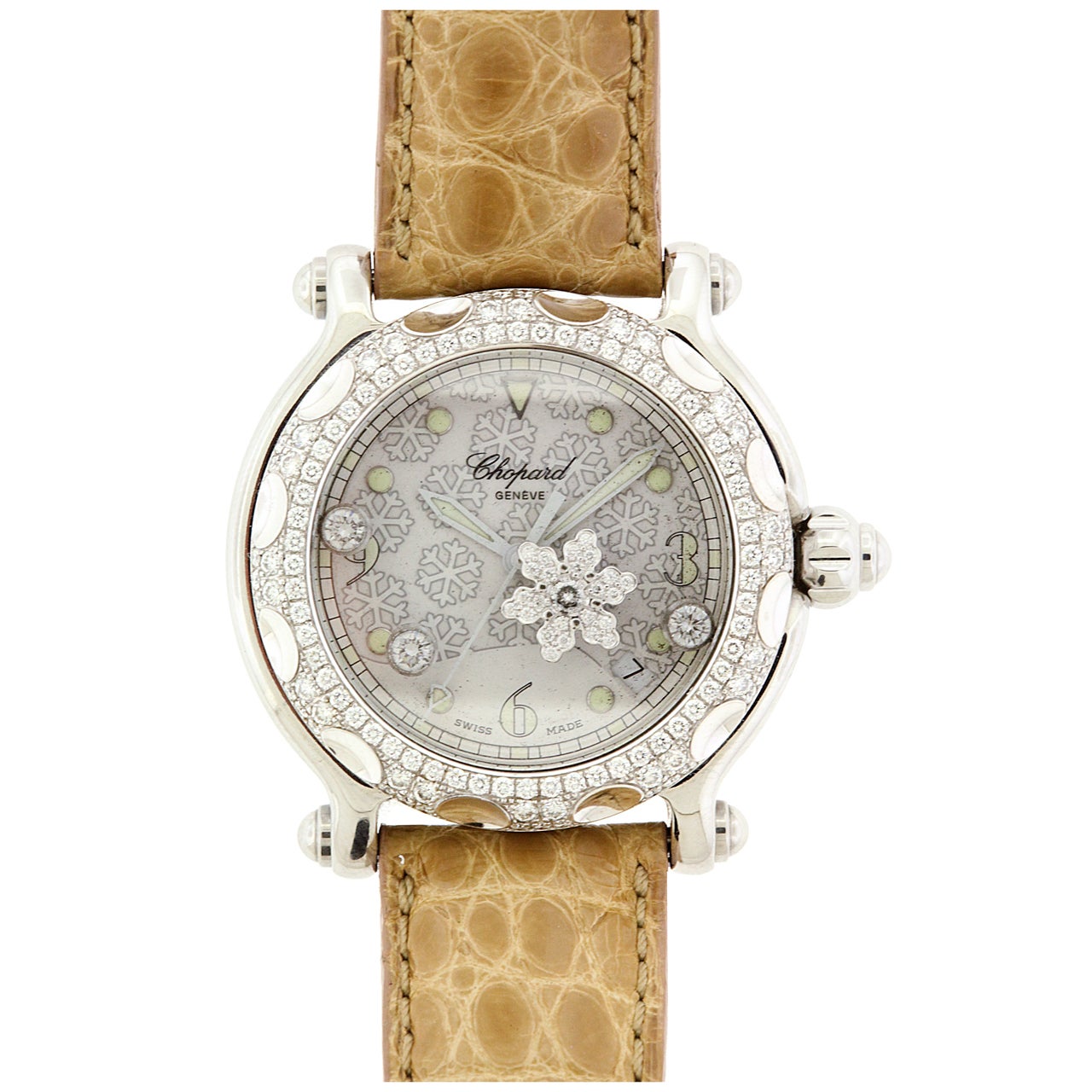 Chopard Lady's Stainless Steel and Diamond Happy Sport Snowflake Wristwatch