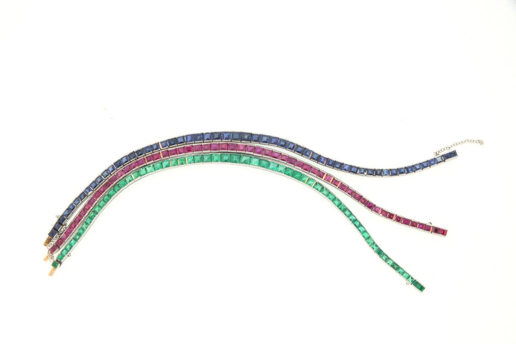 Women's Straight Line Gem Colored Stone Bracelets For Sale