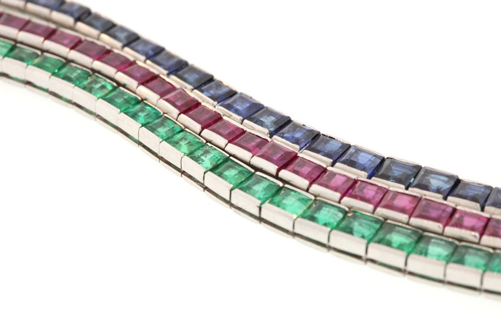 Straight Line Gem Colored Stone Bracelets For Sale 1