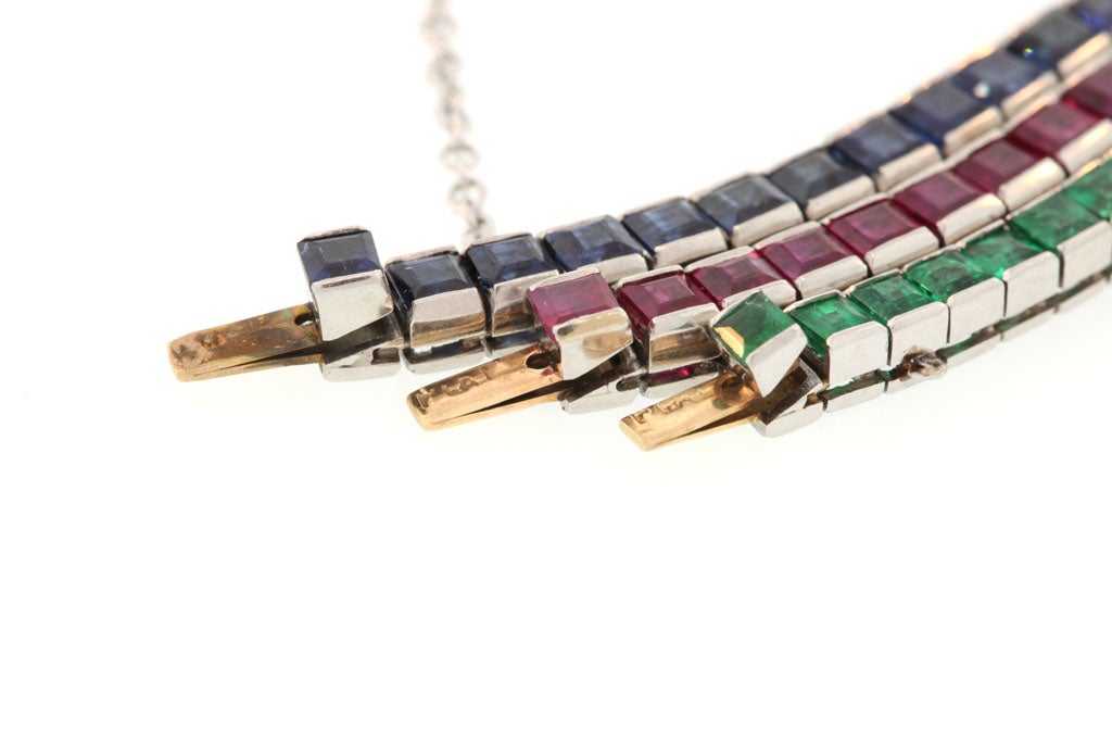 Straight Line Gem Colored Stone Bracelets For Sale 2