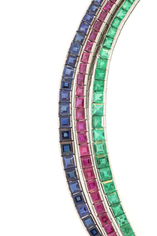Straight Line Gem Colored Stone Bracelets For Sale 4