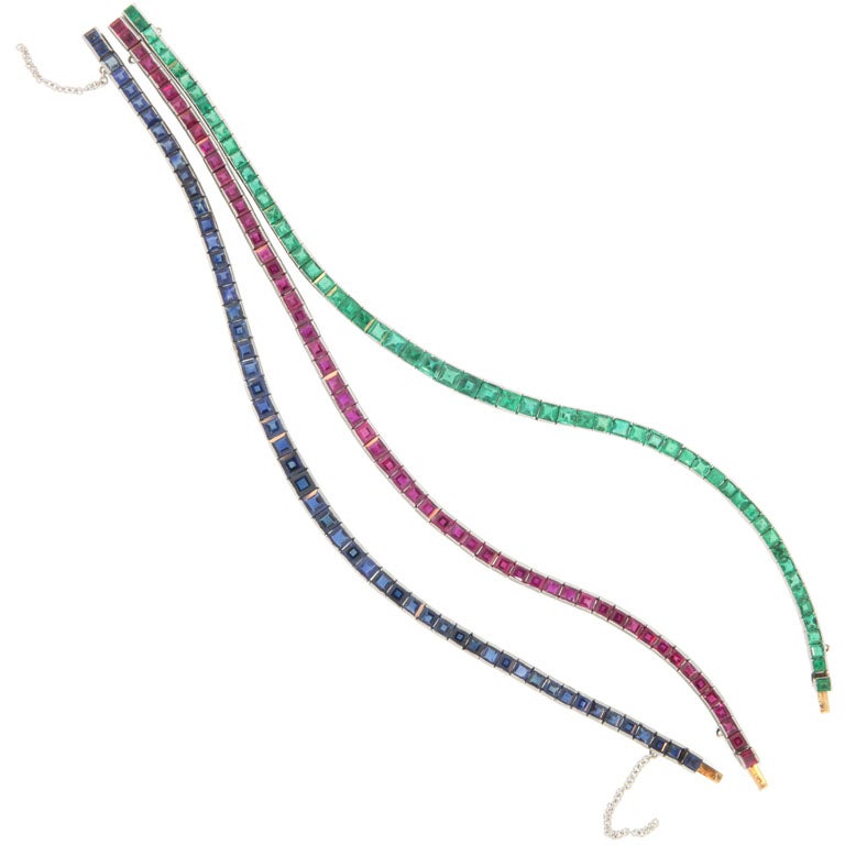 Straight Line Gem Colored Stone Bracelets For Sale