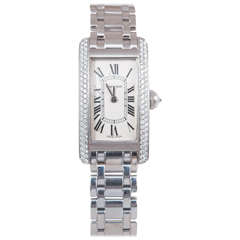 Cartier Lady's White Gold and Diamond Tank American Wristwatch with Bracelet