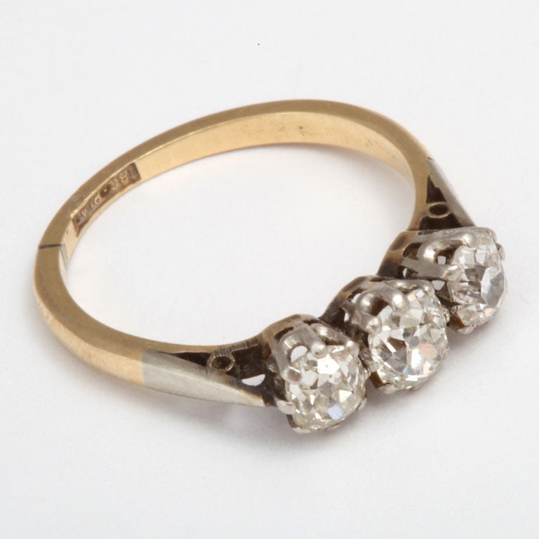 A Pair of Antique Three Stone Diamond Bands In Excellent Condition For Sale In Stamford, CT