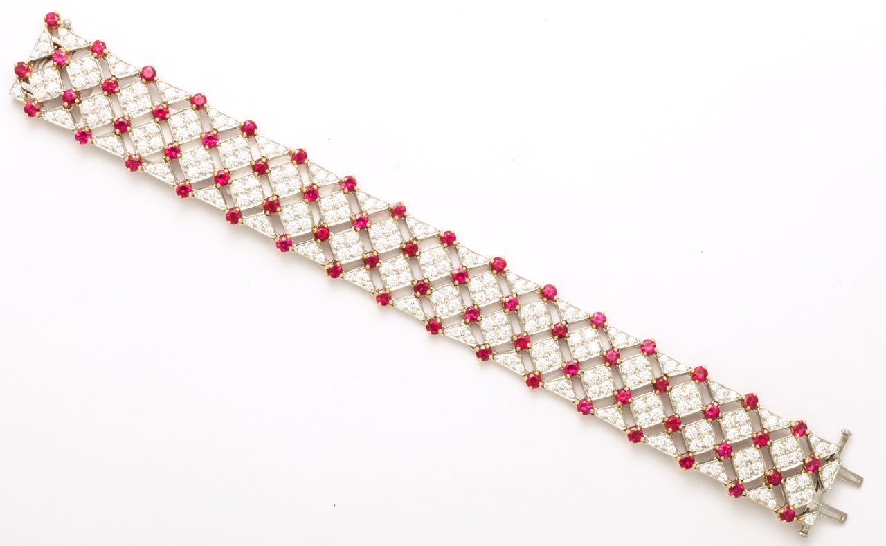 TIFFANY & Co. Platinum Gold Ruby Diamond TRELLIS Bracelet